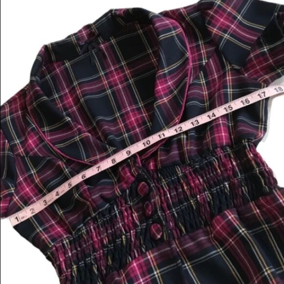 Wet Seal Plaid Three Button Smocked Waist Peplum Preppy Academia Top Sz XL - Picture 8 of 14